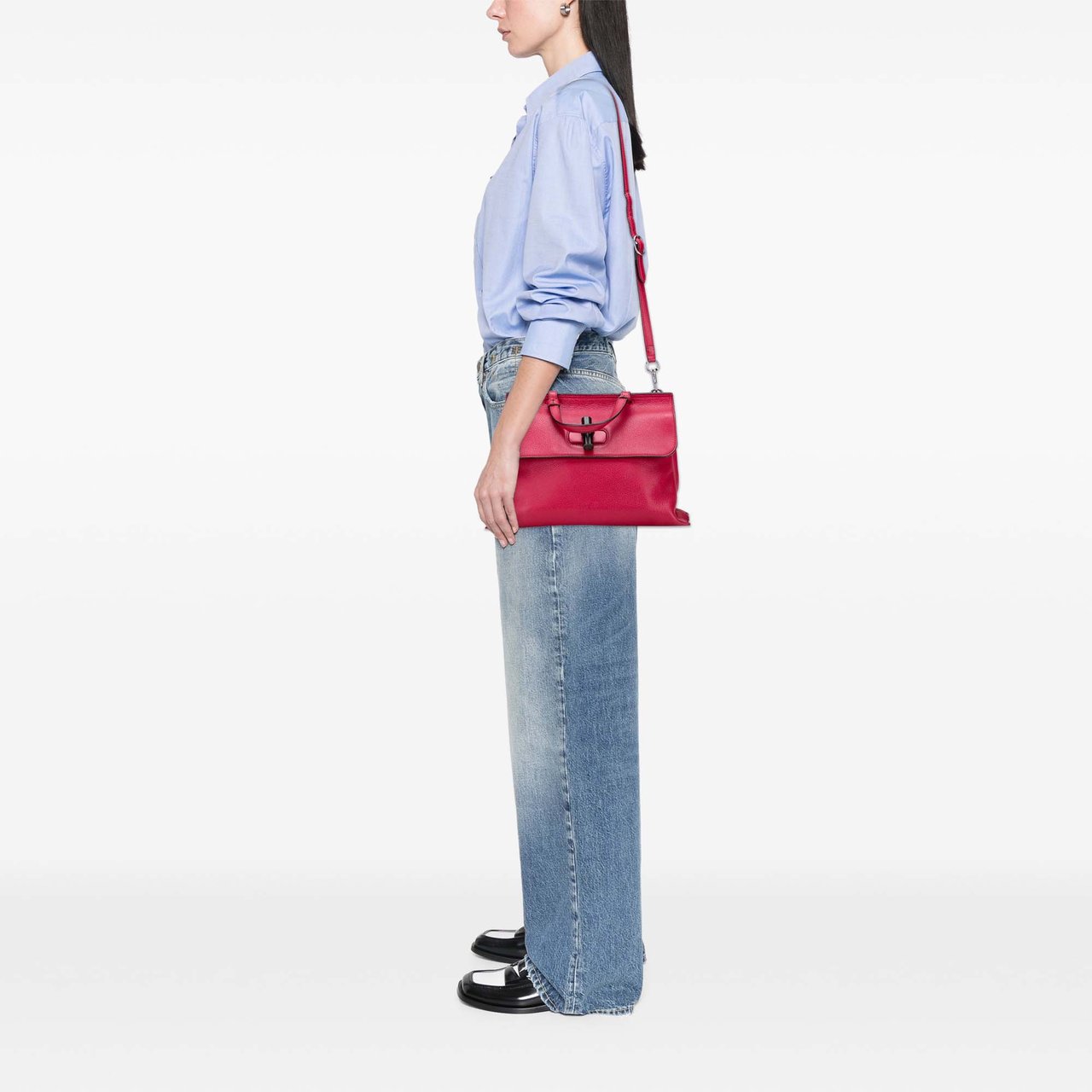 Gucci Medium Leather Bamboo Daily Satchel Roze