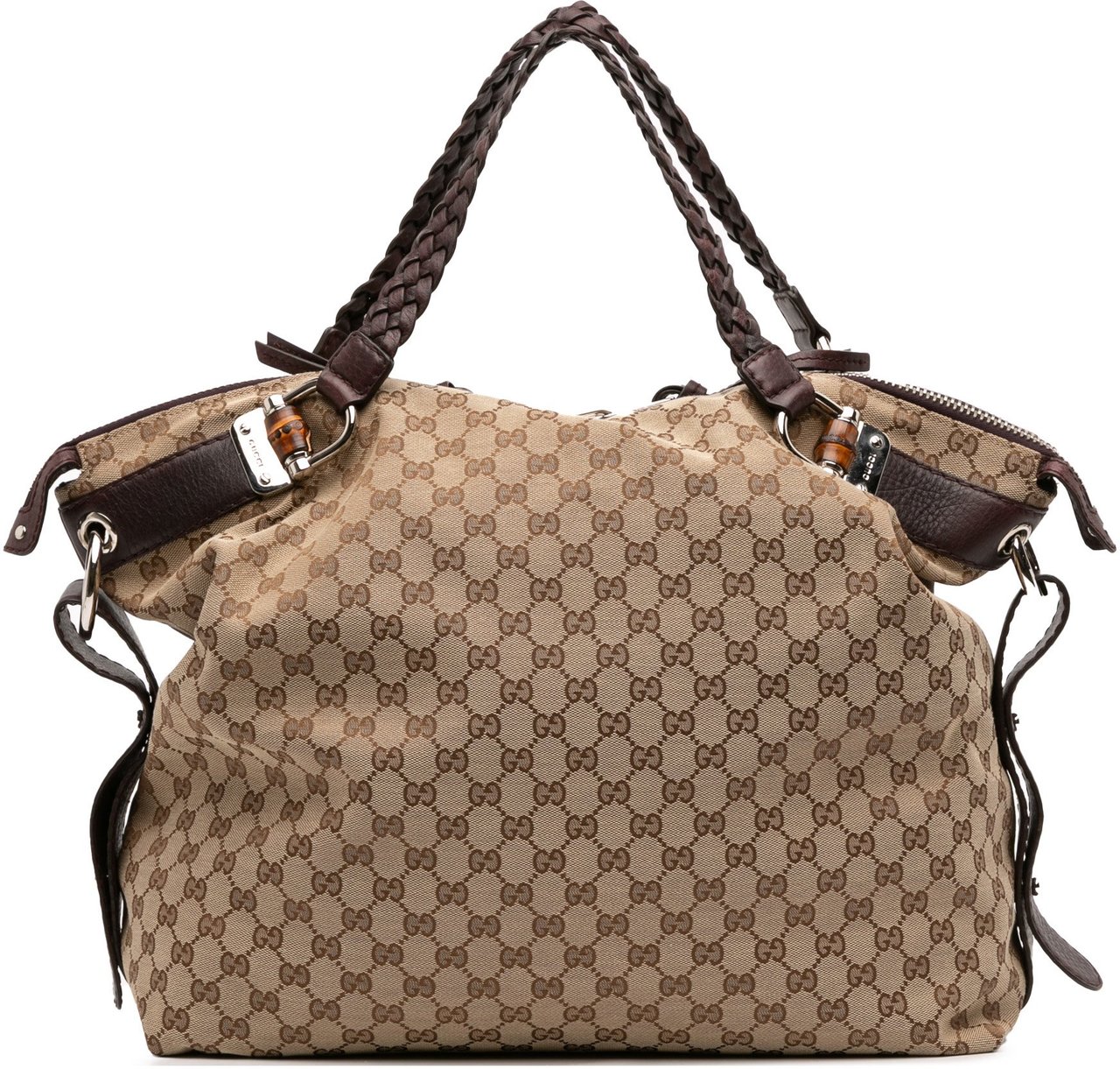 Gucci Large GG Canvas Bamboo Bar Tote Bruin
