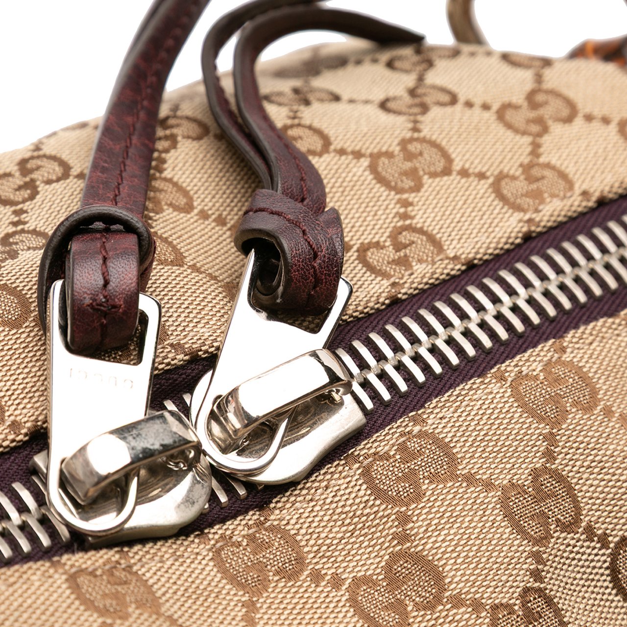 Gucci Large GG Canvas Bamboo Bar Tote Bruin