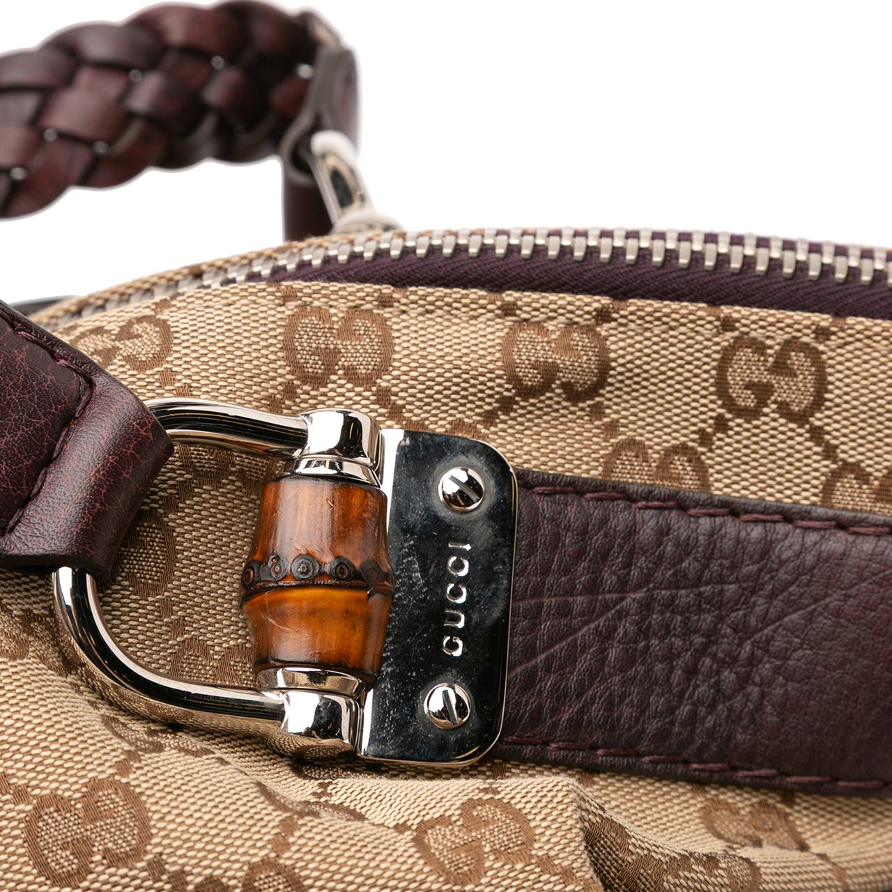 Gucci Large GG Canvas Bamboo Bar Tote Bruin