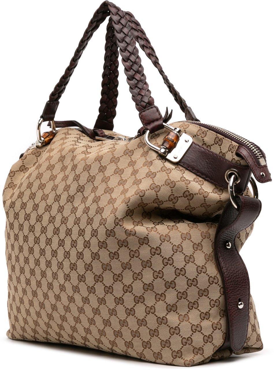 Gucci Large GG Canvas Bamboo Bar Tote Bruin