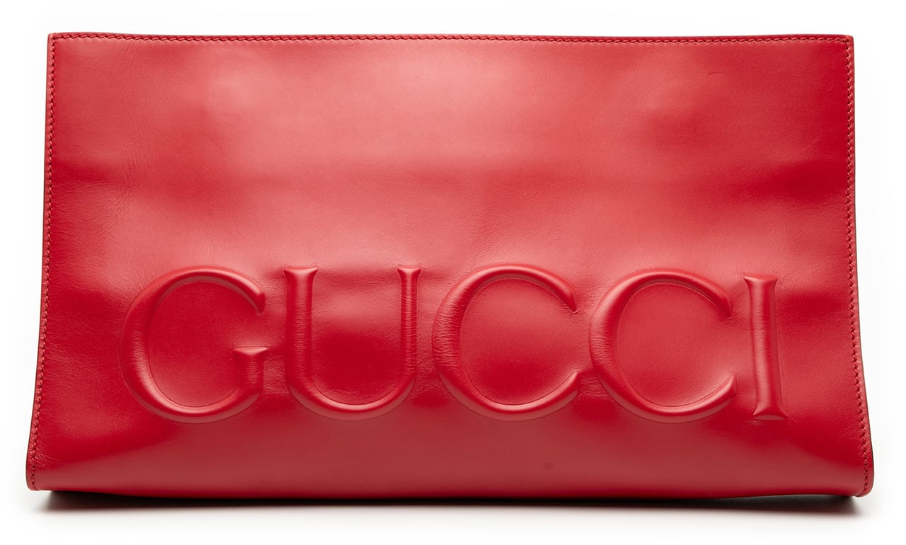 Gucci Embossed Leather Logo Clutch Rood