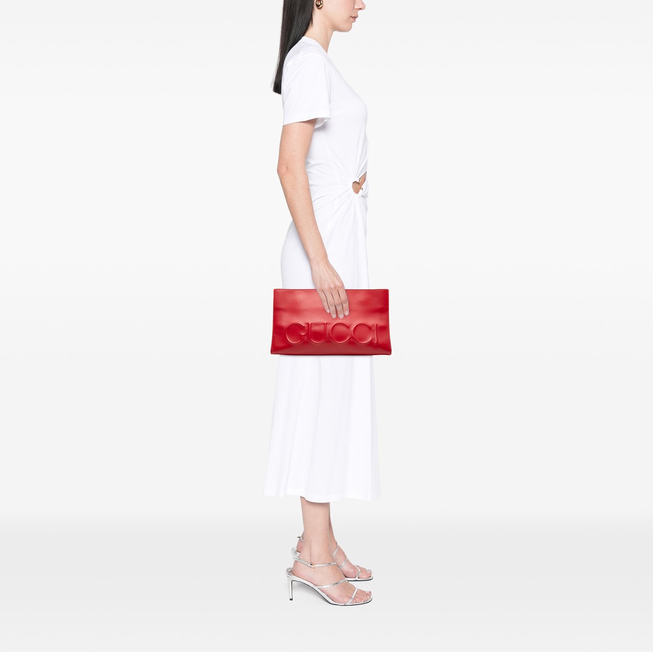 Gucci Embossed Leather Logo Clutch Rood