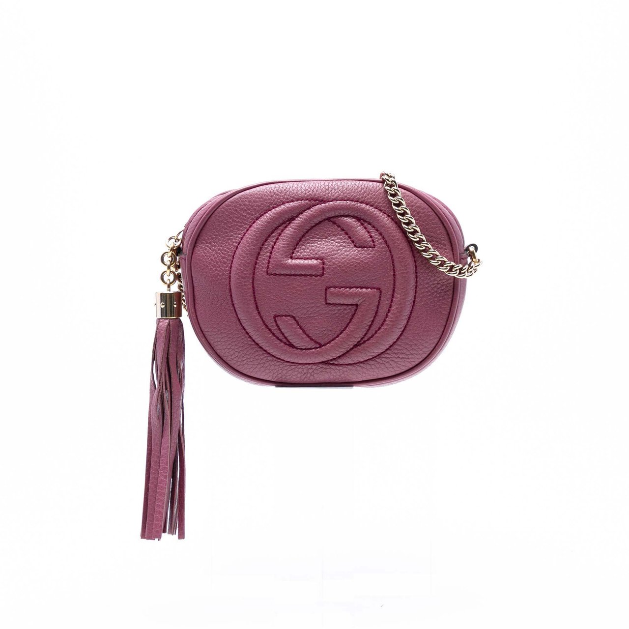 Gucci Mini Pebbled Calfskin Soho Chain Crossbody Roze