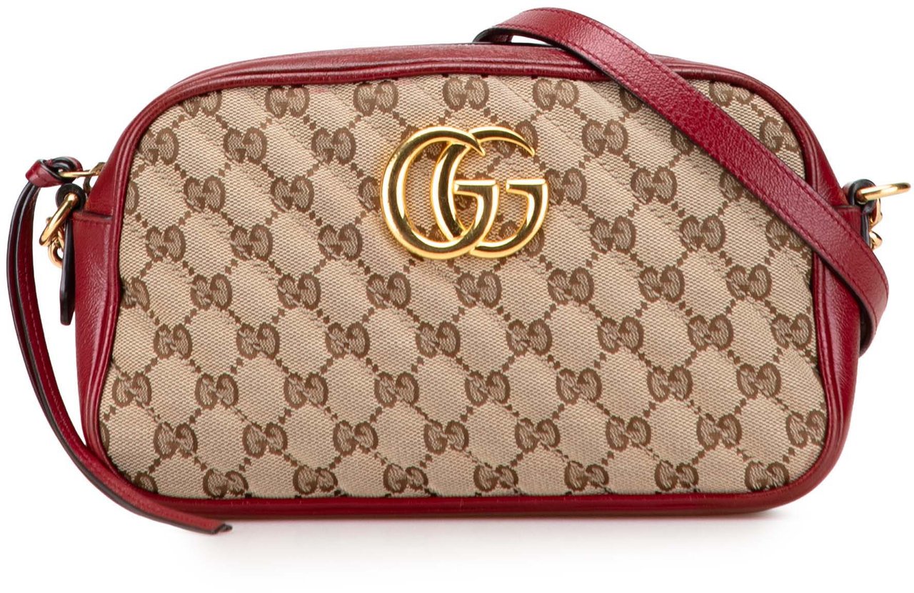 Gucci Small GG Marmont Matelasse GG Canvas and Leather Crossbody Bruin