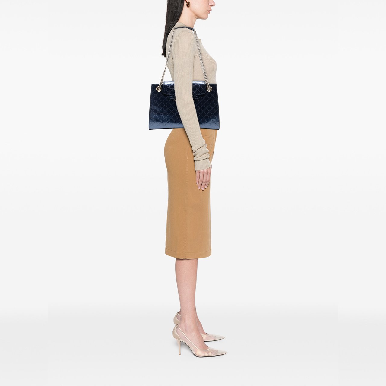 Gucci Large Patent Guccissima Emily Shoulder Bag Blauw