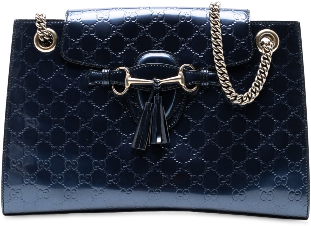 Gucci Large Patent Guccissima Emily Shoulder Bag Blauw