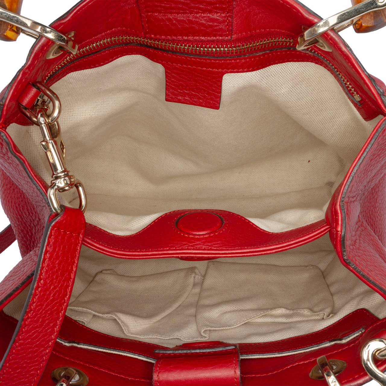 Gucci Small Calfskin Bamboo Shopper Satchel Rood