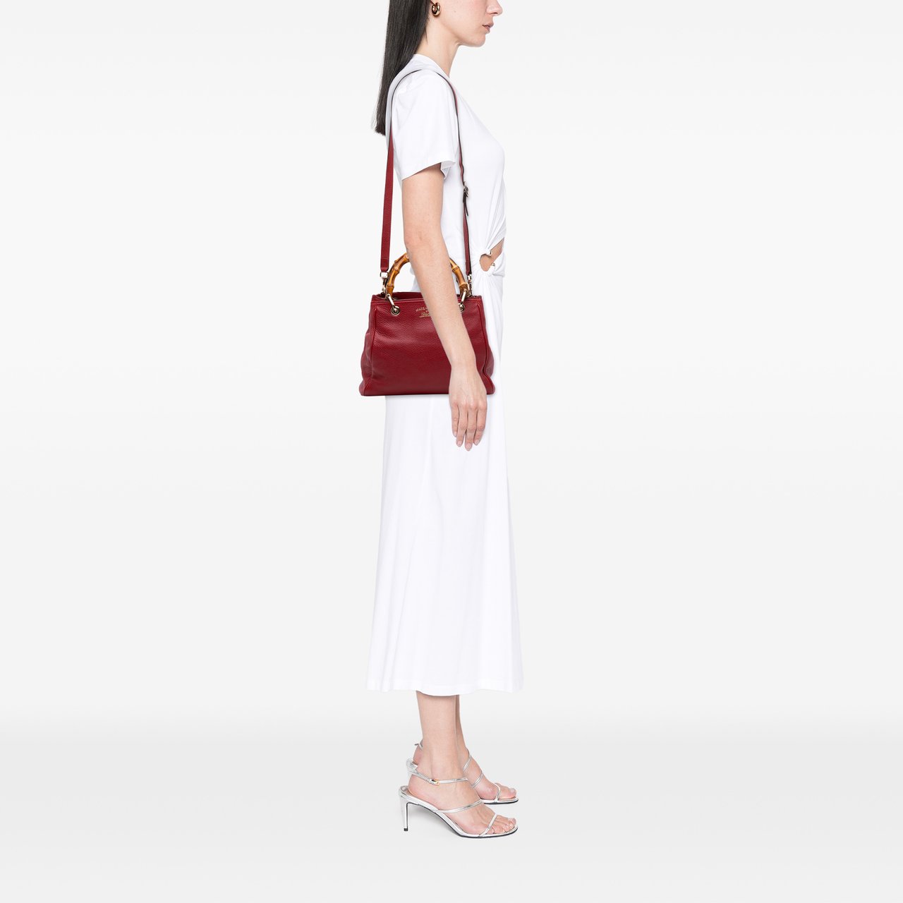Gucci Small Calfskin Bamboo Shopper Satchel Rood