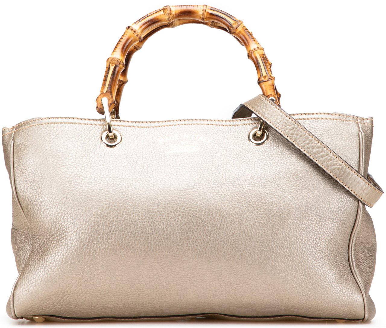 Gucci Medium Calfskin Bamboo Shopper Satchel Goud
