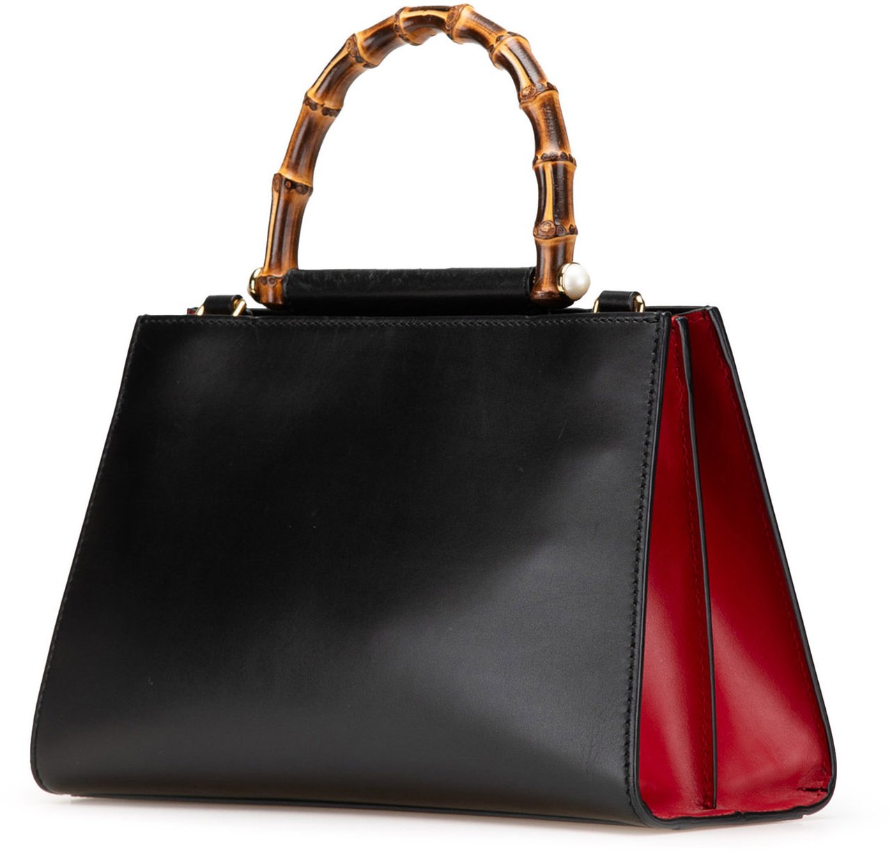 Gucci Small Leather Bamboo Nymphaea Satchel Zwart