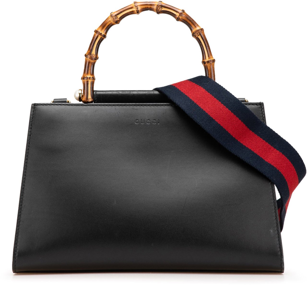 Gucci Small Leather Bamboo Nymphaea Satchel Zwart