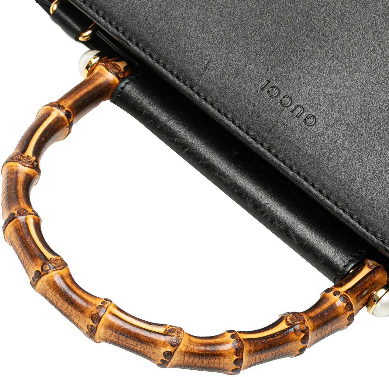 Gucci Small Leather Bamboo Nymphaea Satchel Zwart