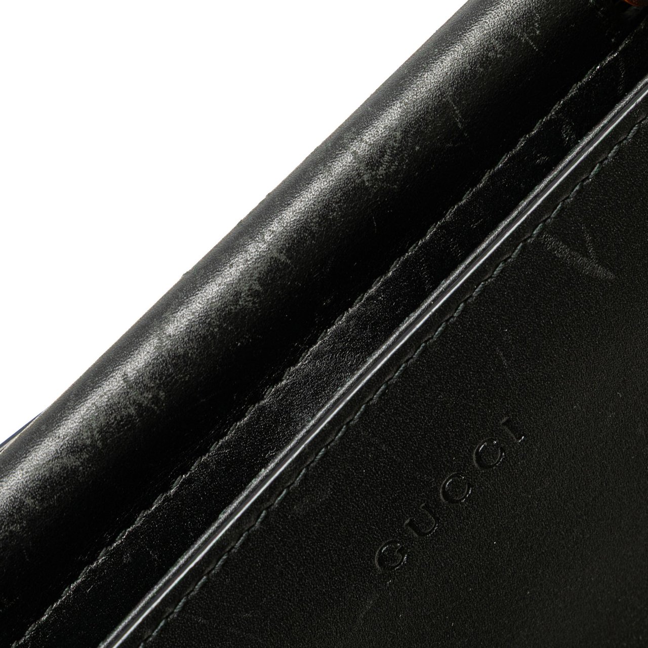 Gucci Small Leather Bamboo Nymphaea Satchel Zwart