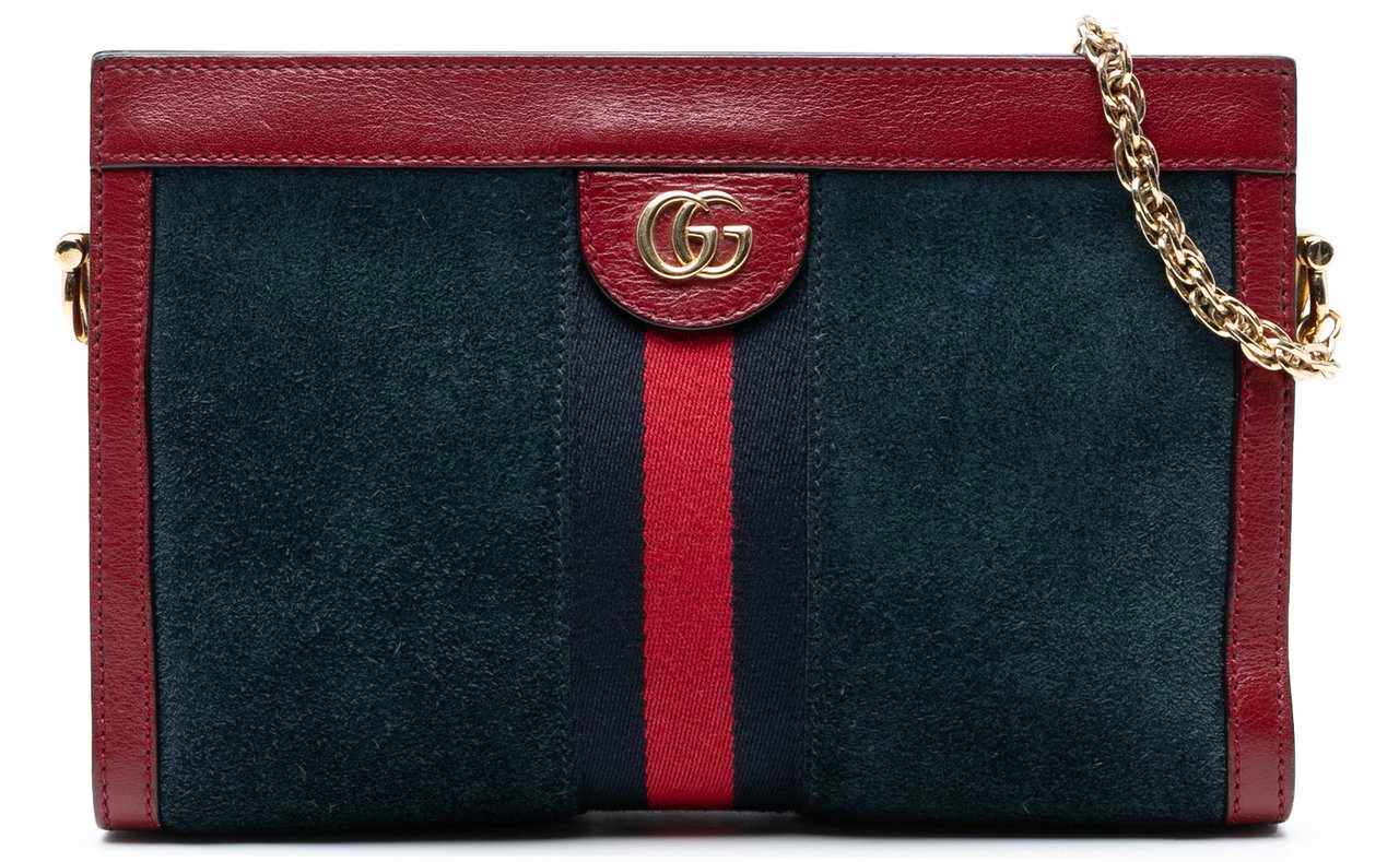 Gucci Small Suede Ophidia Chain Crossbody Blauw