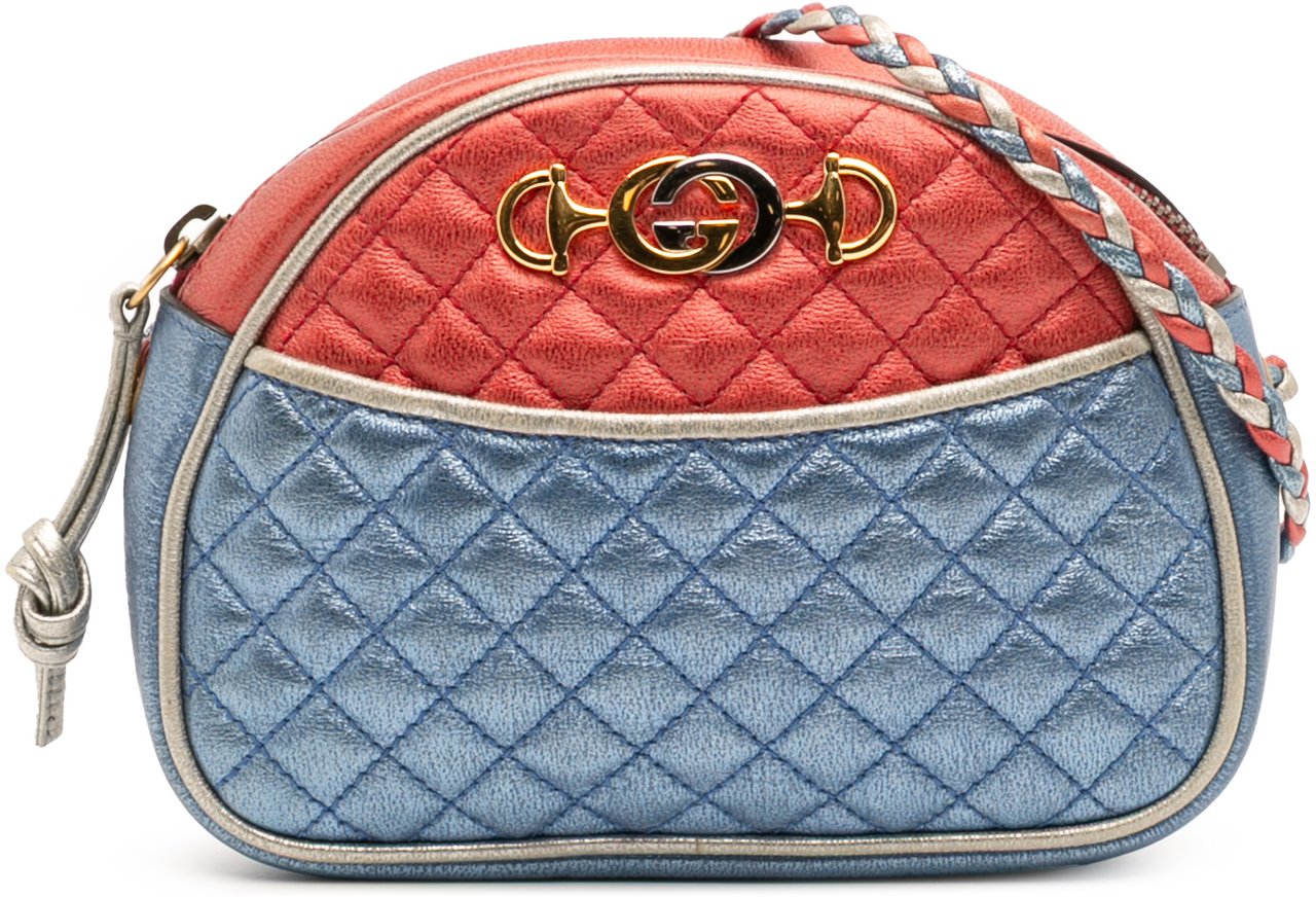 Gucci Mini Laminated Nappa Trapuntata Zumi Dome Crossbody Blauw