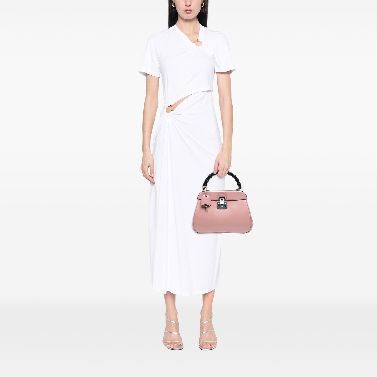 Gucci Medium Smooth Calfskin Bamboo Lady Lock Handbag Roze