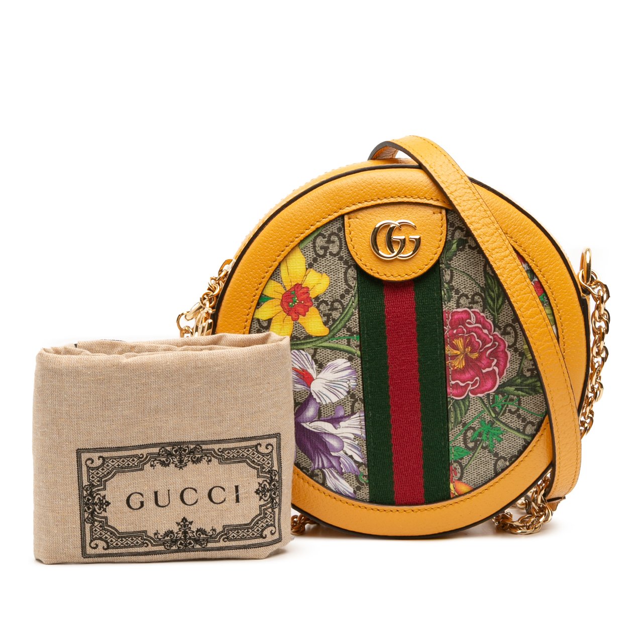 Gucci Mini GG Supreme Flora Ophidia Round Crossbody Bruin