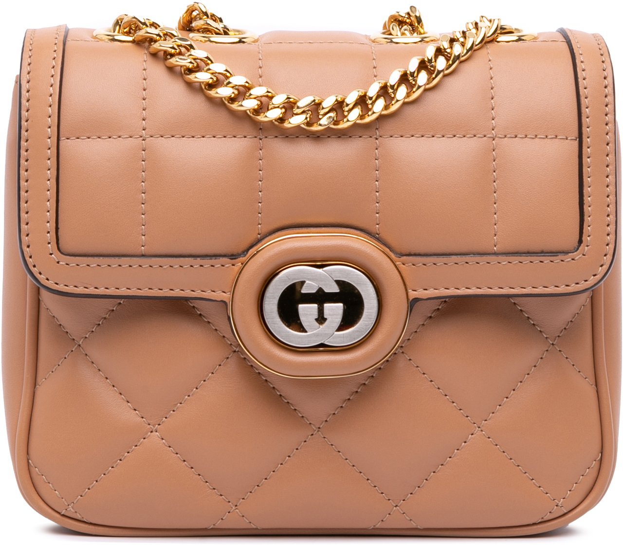 Gucci Mini Leather Deco Chain Shoulder Bag Bruin
