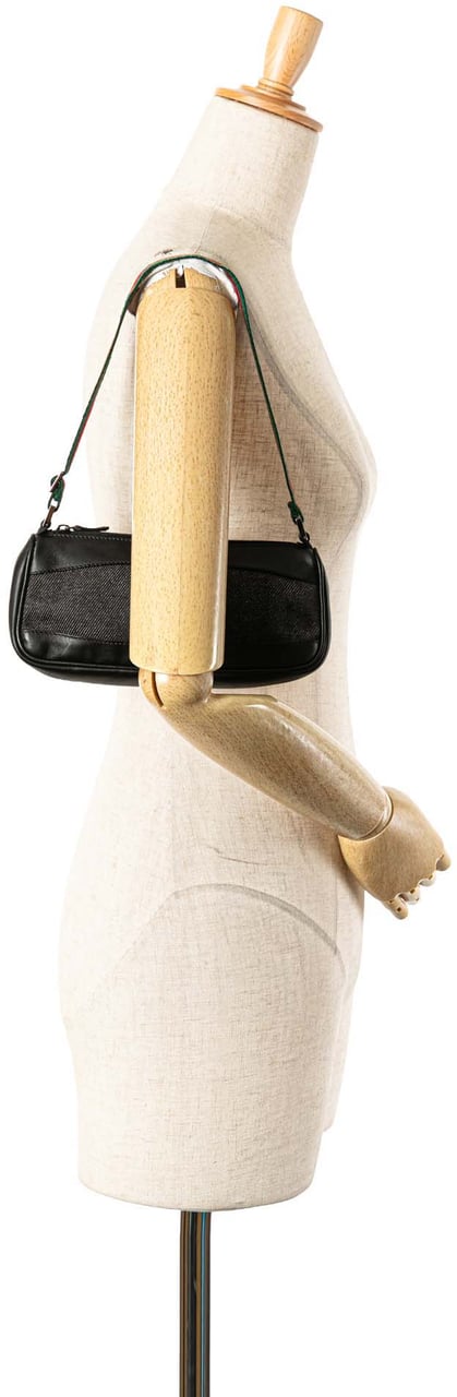 Gucci Denim Web Shoulder Bag Zwart