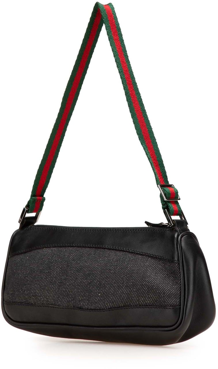 Gucci Denim Web Shoulder Bag Zwart