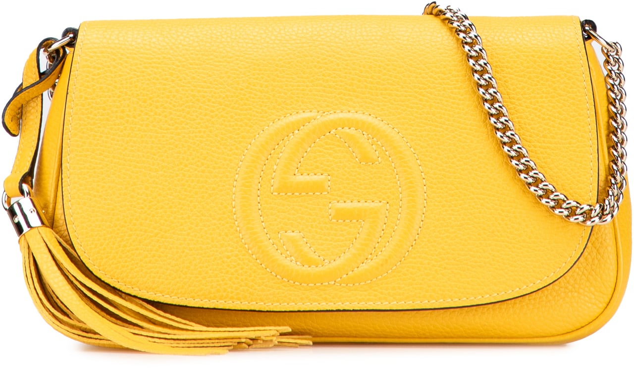 Gucci Medium Leather Soho Chain Flap Crossbody Geel