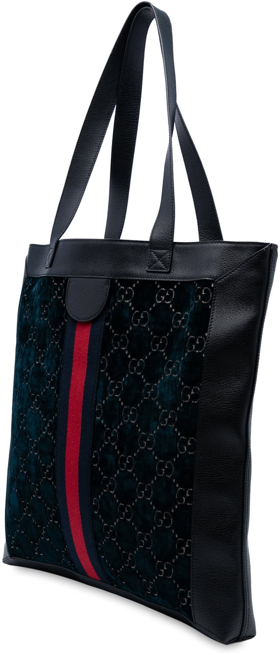 Gucci Large GG Velvet Web Ophidia Tote Blauw