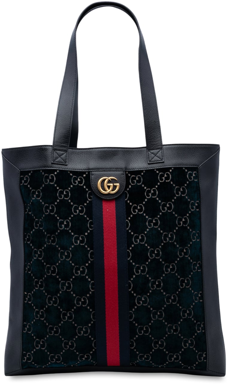 Gucci Large GG Velvet Web Ophidia Tote Blauw