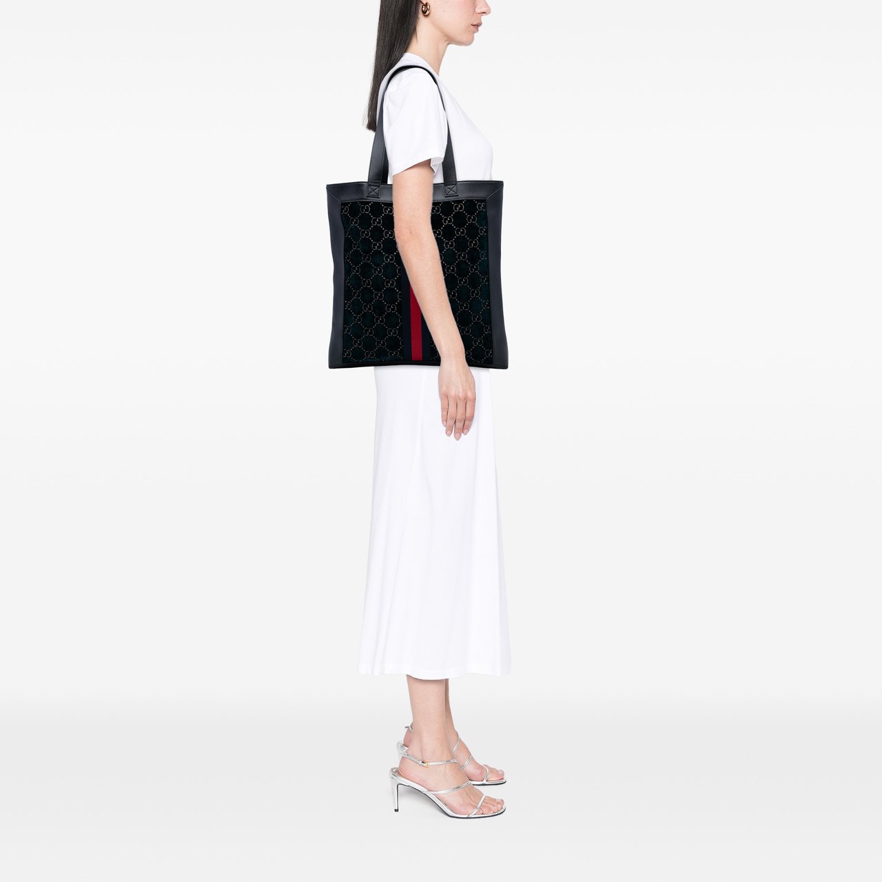 Gucci Large GG Velvet Web Ophidia Tote Blauw