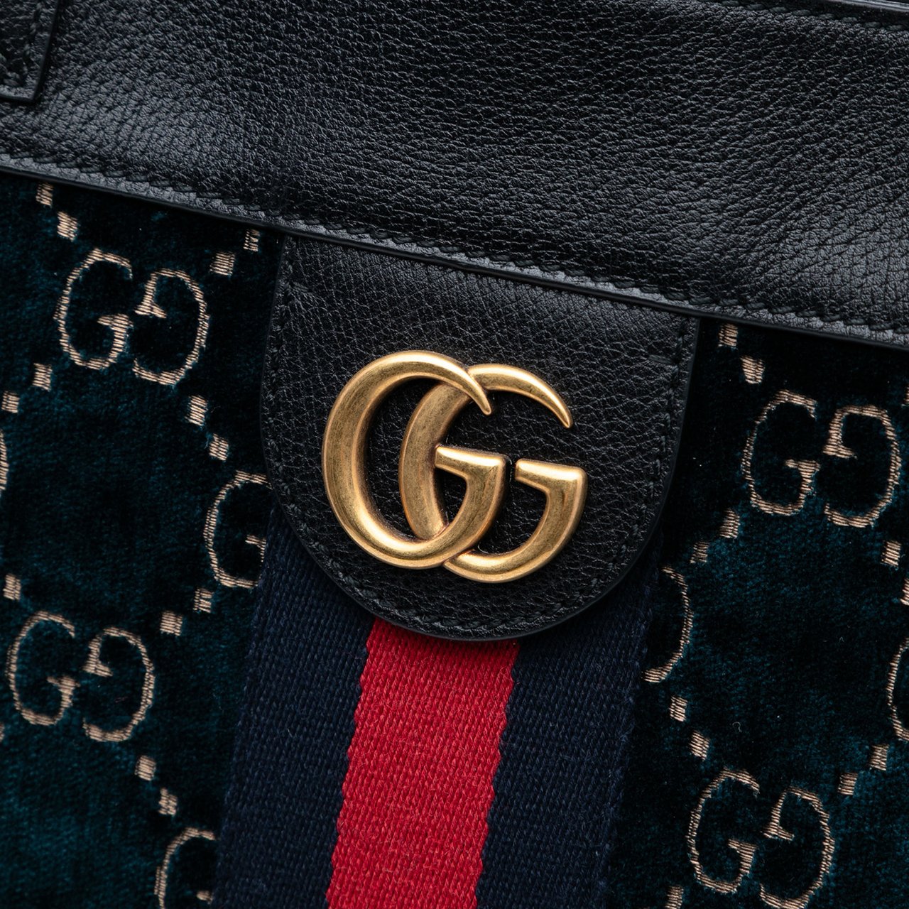 Gucci Large GG Velvet Web Ophidia Tote Blauw