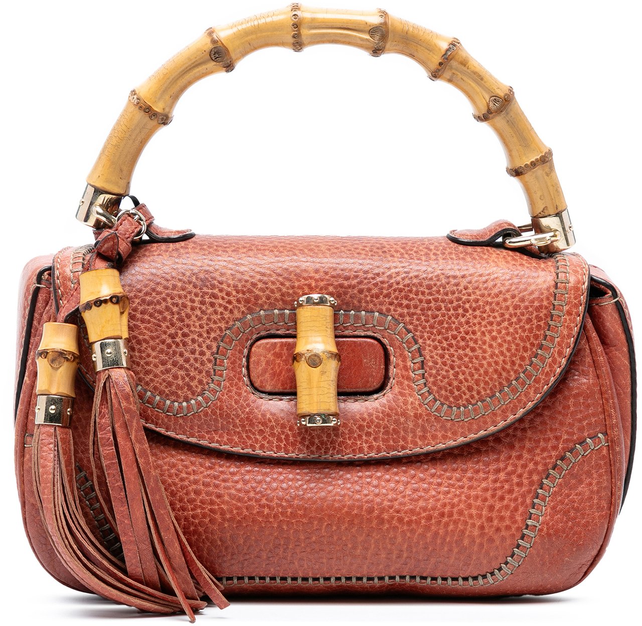 Gucci Medium Leather New Bamboo Satchel Bruin