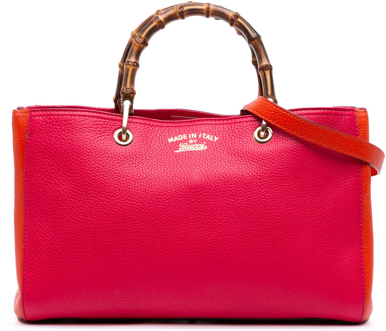 Gucci Medium Bicolor Calfskin Bamboo Shopper Satchel Rood