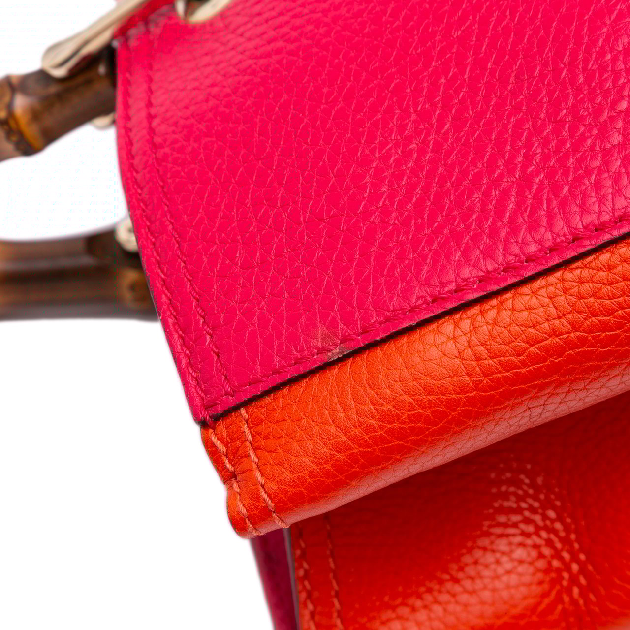 Gucci Medium Bicolor Calfskin Bamboo Shopper Satchel Rood