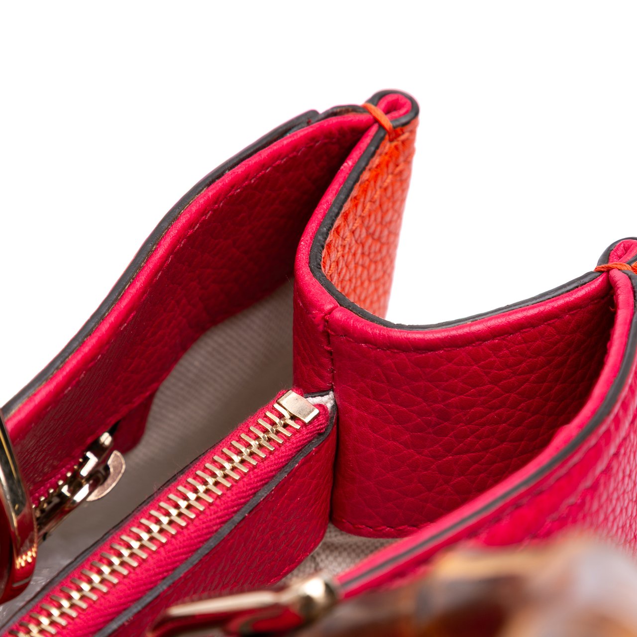 Gucci Medium Bicolor Calfskin Bamboo Shopper Satchel Rood