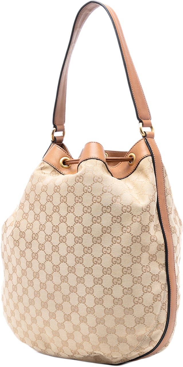 Gucci GG Canvas Web Rania Drawstring Hobo Bruin