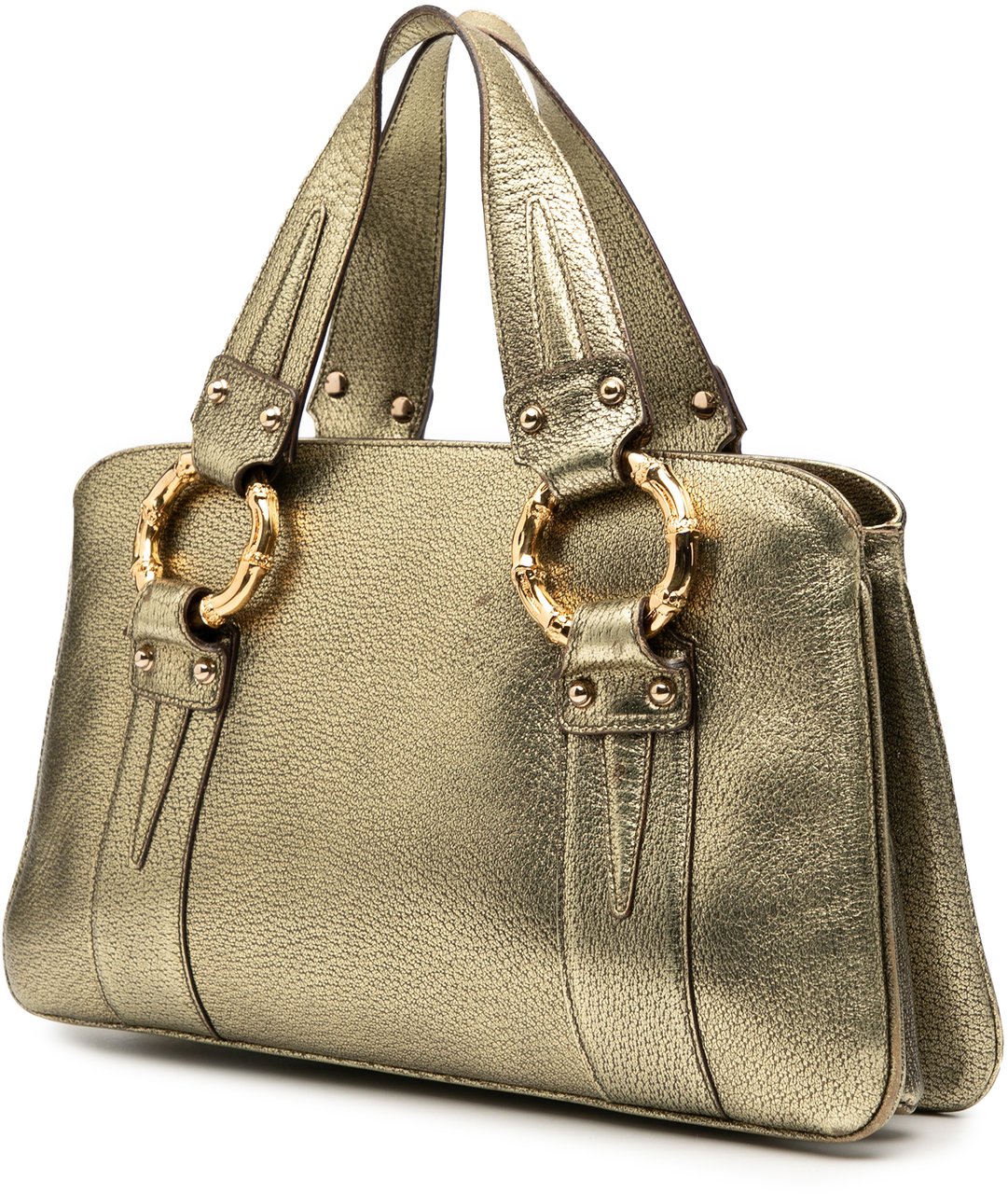 Gucci Metallic Calfskin Metal Bamboo Handbag Goud