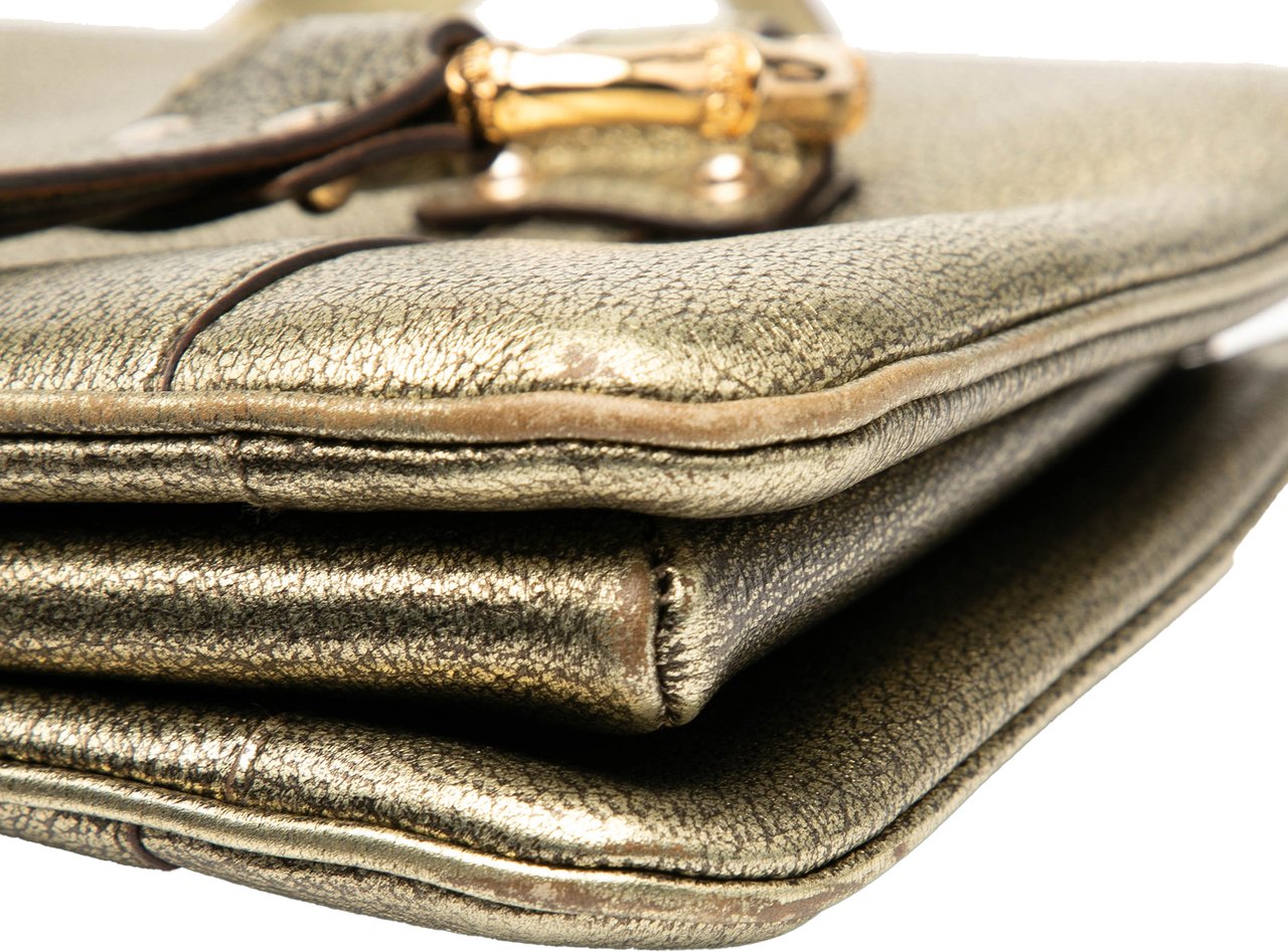 Gucci Metallic Calfskin Metal Bamboo Handbag Goud