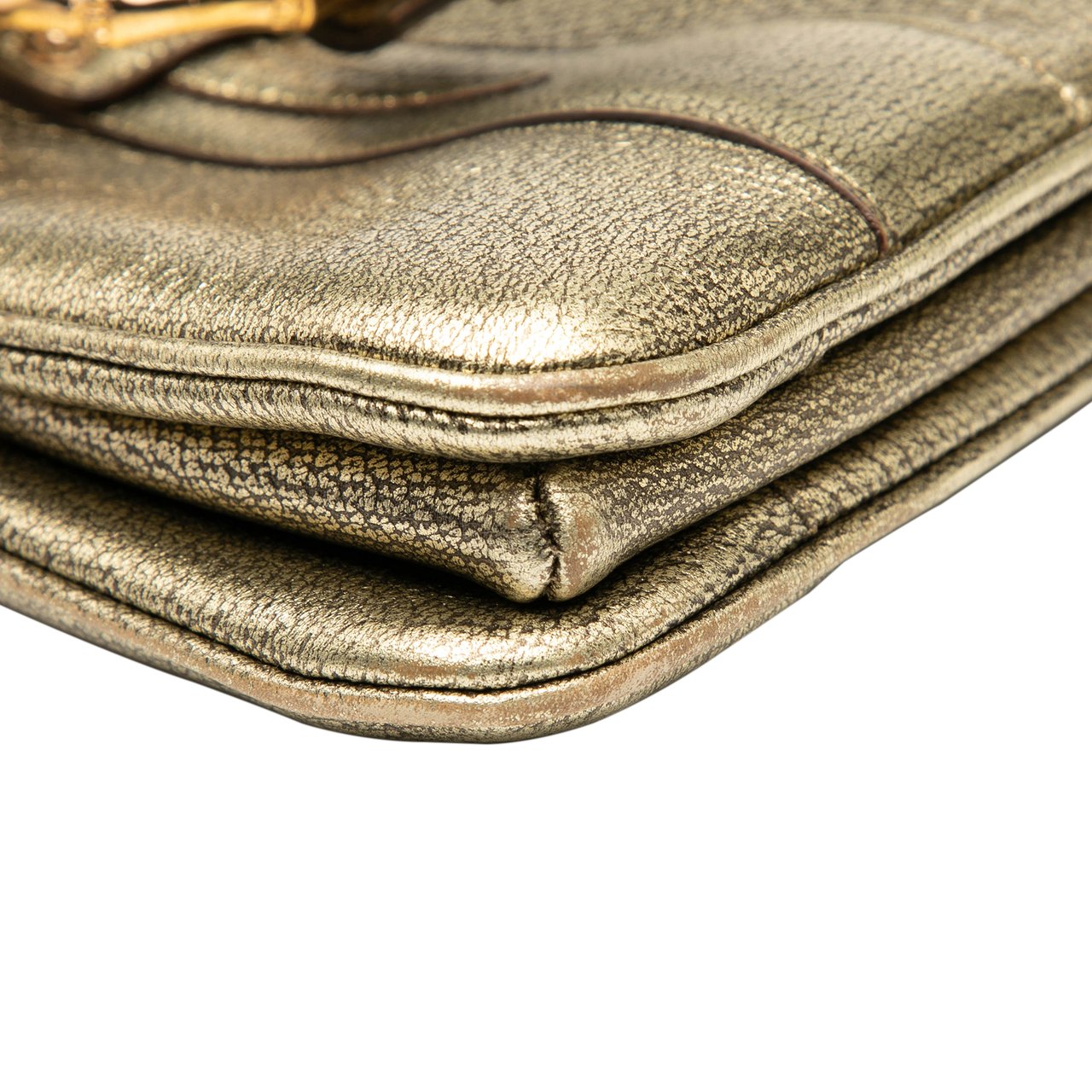 Gucci Metallic Calfskin Metal Bamboo Handbag Goud