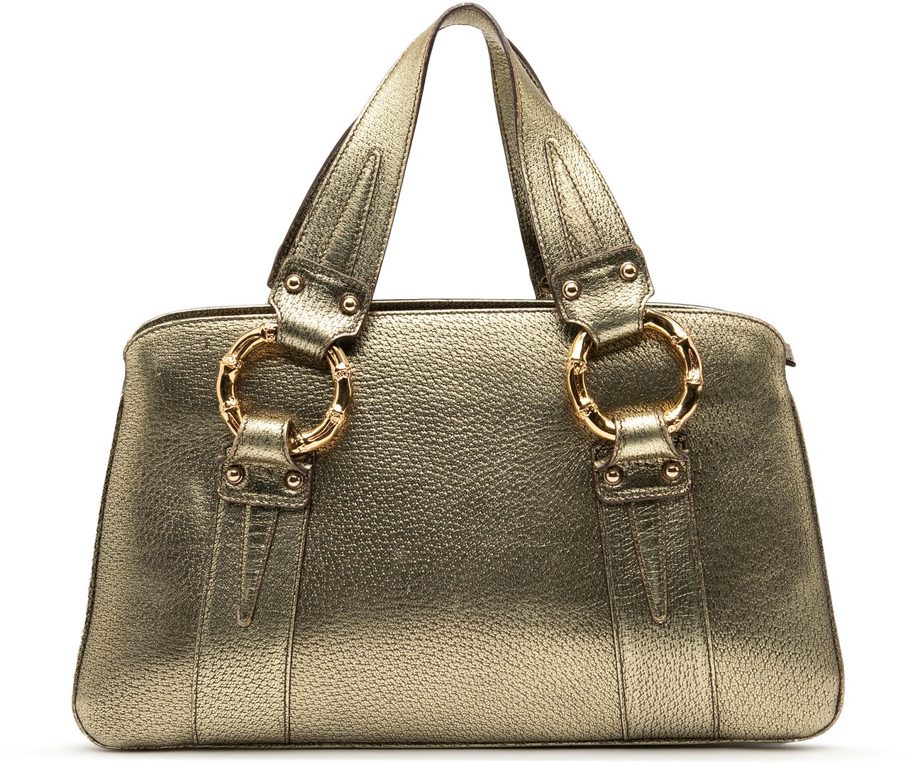 Gucci Metallic Calfskin Metal Bamboo Handbag Goud