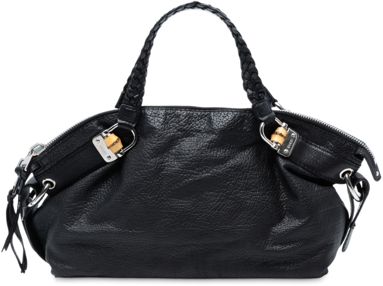Gucci Medium Leather Bamboo Bar Tote Zwart