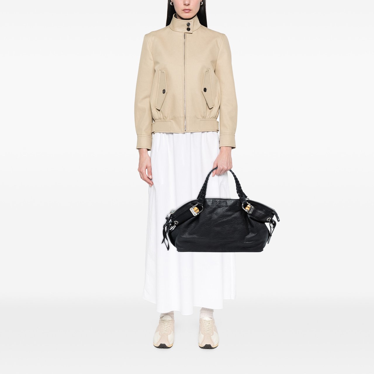 Gucci Medium Leather Bamboo Bar Tote Zwart