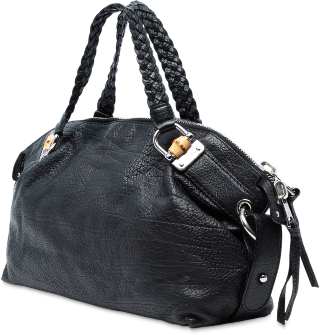 Gucci Medium Leather Bamboo Bar Tote Zwart