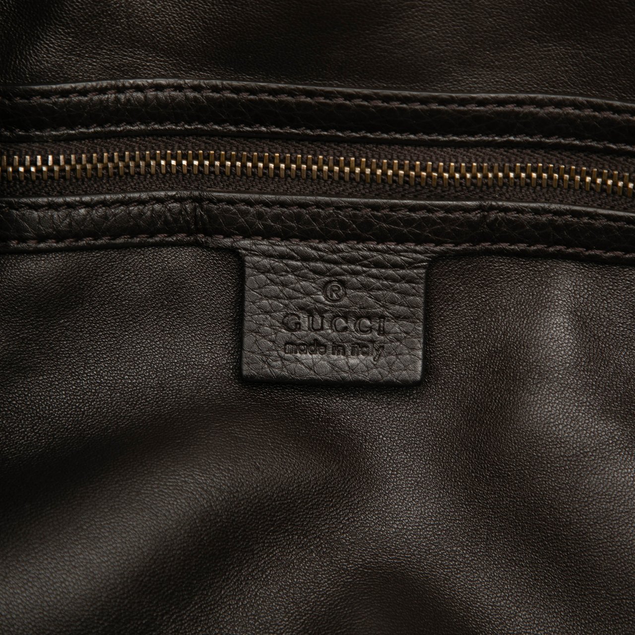 Gucci Large Pebbled Deerskin Bamboo Hip Tote Bruin