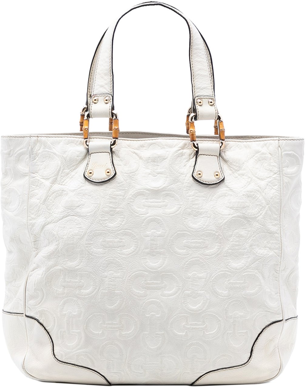 Gucci Leather Bamboo Horsebit Tote Wit