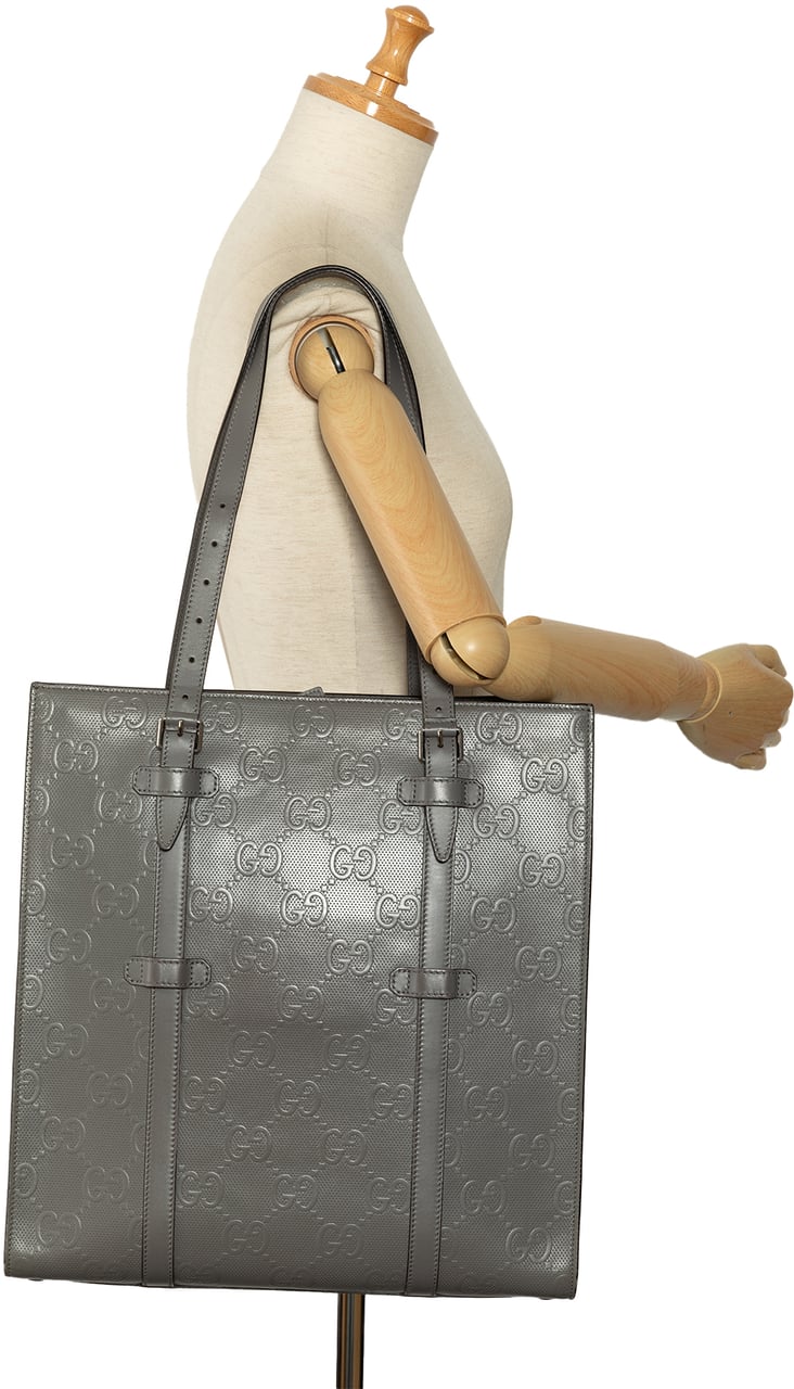 Gucci GG Embossed Leather Vertical Tote Grijs