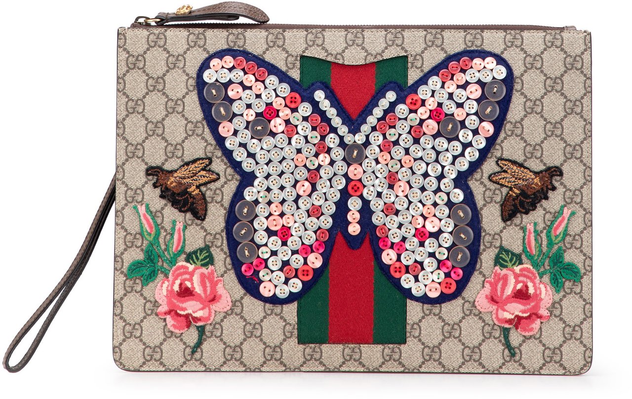 Gucci GG Supreme Web Butterfly Clutch Bruin