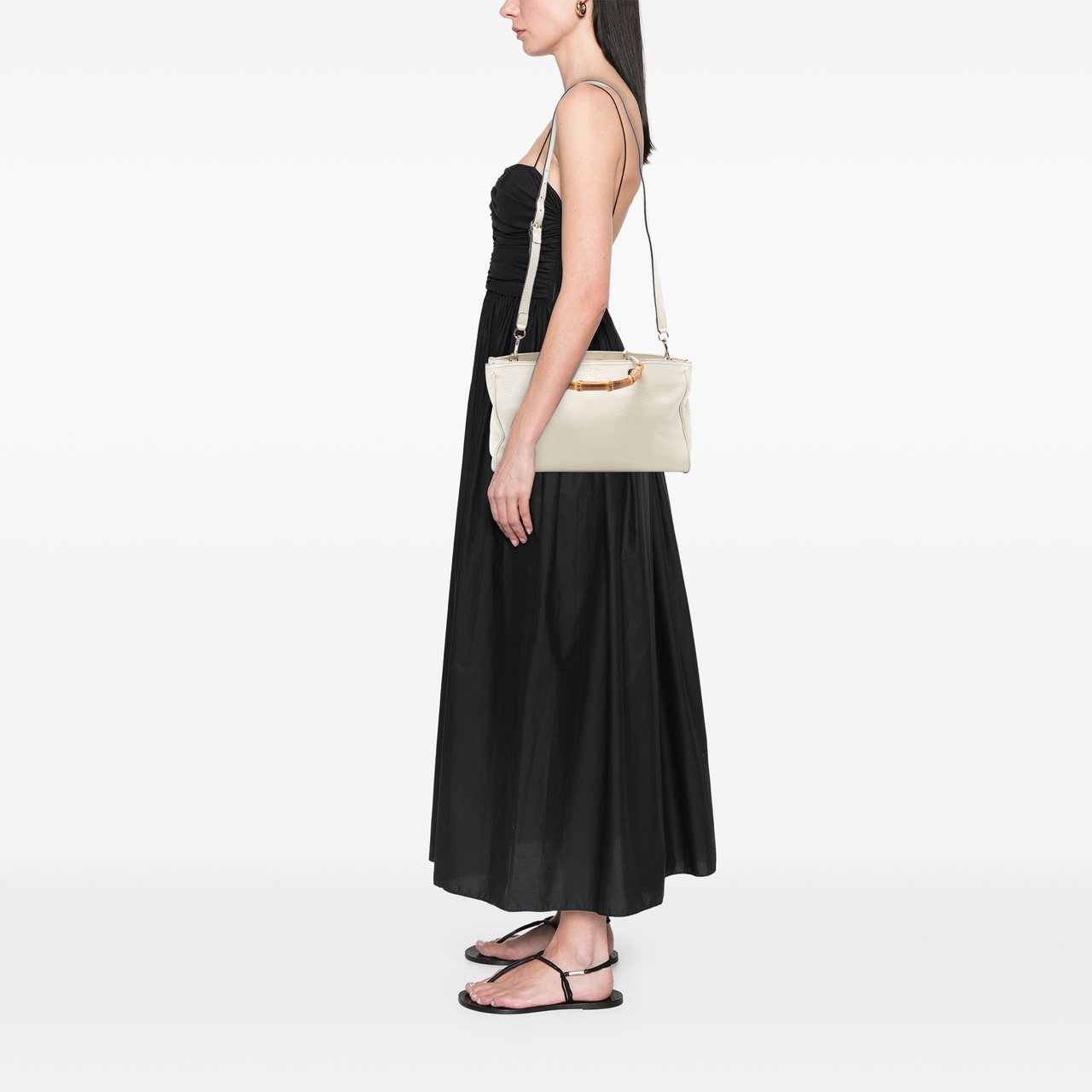 Gucci Medium Calfskin Bamboo Shopper Satchel Wit