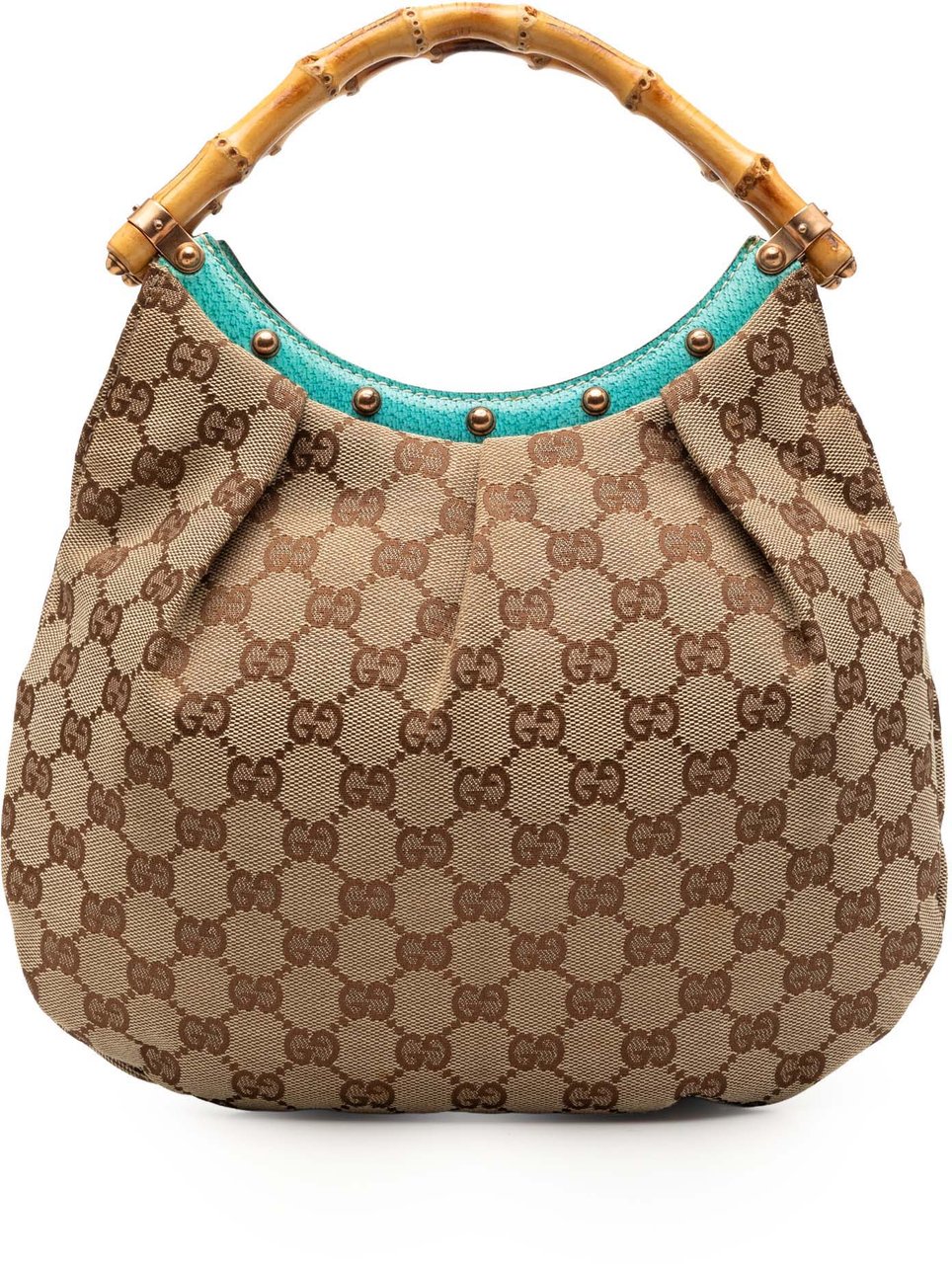 Gucci Studded GG Canvas Bamboo Hobo Bruin
