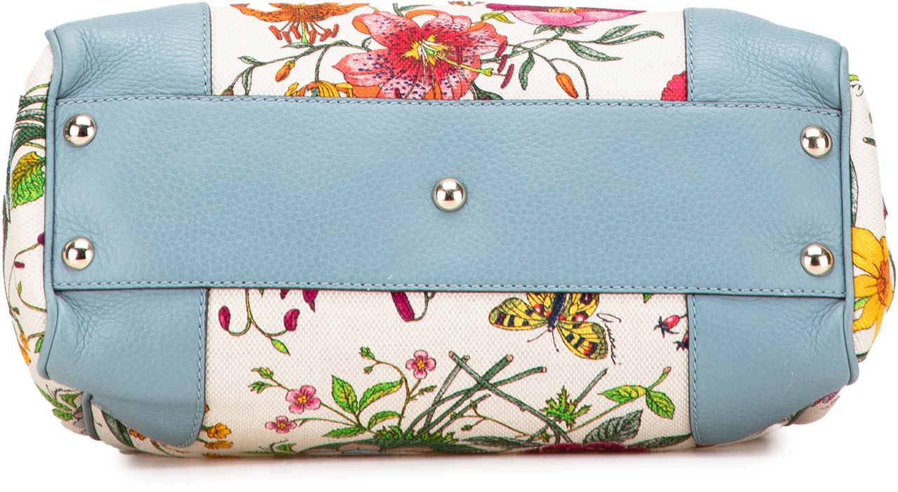 Gucci Small Canvas Flora Bamboo Shopper Satchel Wit