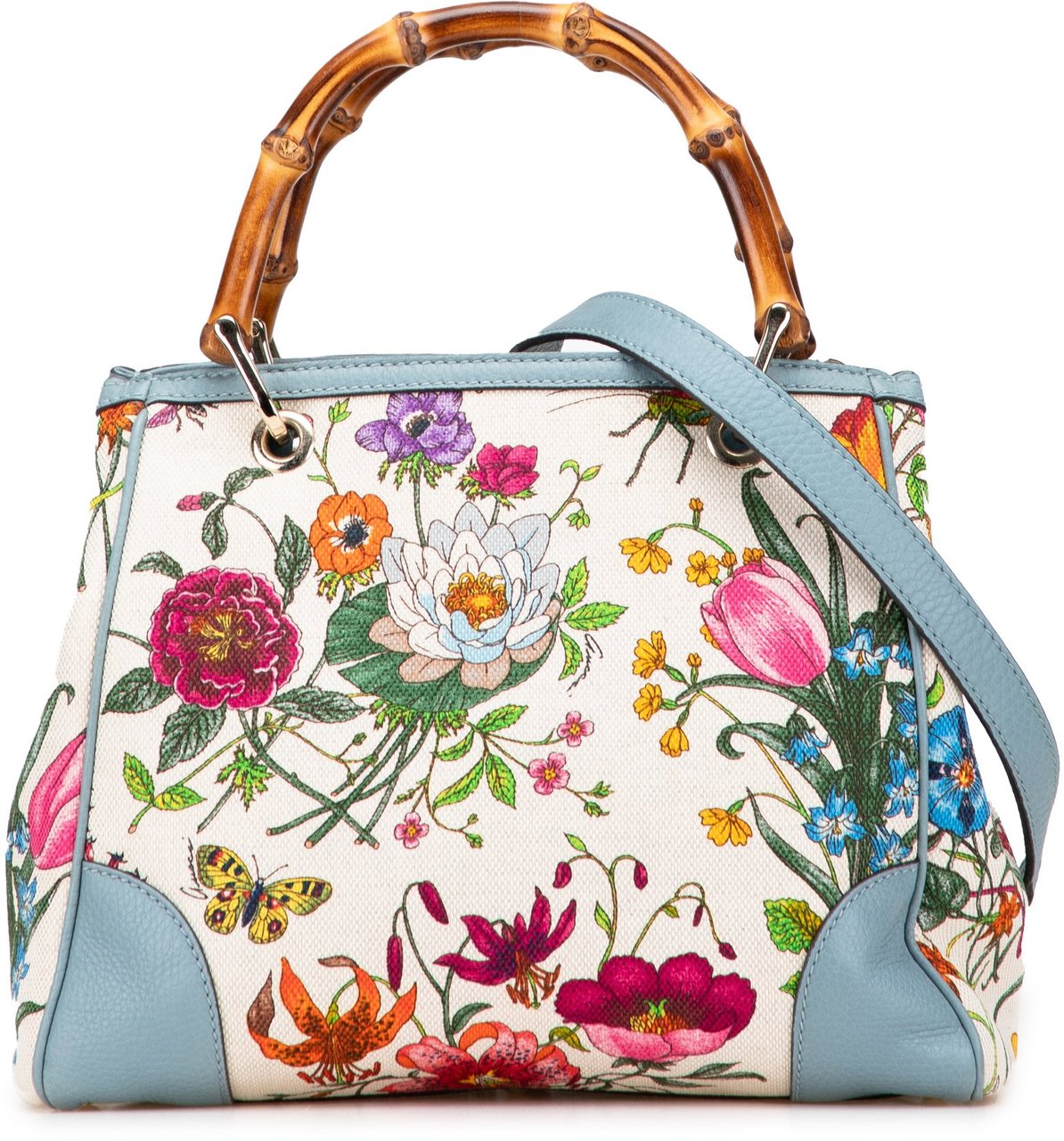 Gucci Small Canvas Flora Bamboo Shopper Satchel Wit